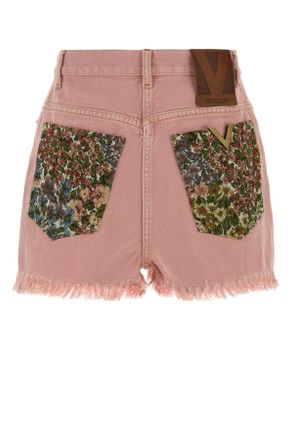 Valentino Garavani Womens Pink Denim Shorts Oldrose Cotton Flax (or Linen)