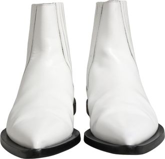 Dolce & Gabbana White Leather Chelsea SlipOn Ankle Boots Mens Shoes (Pre-Owned)