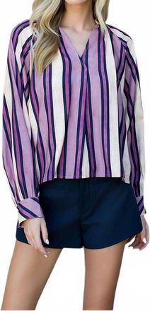 THML Clothing Striped Long Sleeve Blouse In Purple