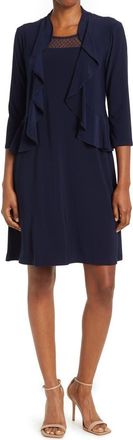Nina Leonard 2-Piece Ruffle Bolero & Sleeveless Dress in Navy at Nordstrom Rack, Size X-Large
