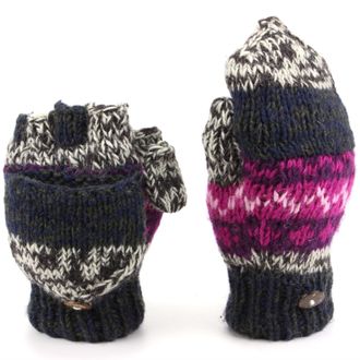 Loud Elephant Wool knit Fingerless Shooter gloves with fleece lining - Space Dye (Green, blue & pink)