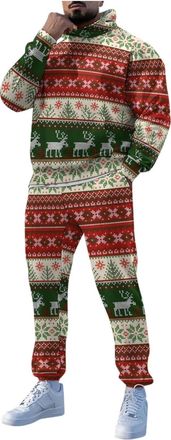 Generic Mens Tracksuit Novelty Printed 2 Piece Christmas Tracksuit Hooded Sweatshirt Sweatpants Warm Long Sleeve - Festival Outfit Set Funny Santa Reindeer Ch