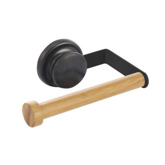 MSV Msv - Portarrollos De Papel Higi&eacute;nico De Pared Mega Suction Bamb&uacute; Y Acero Negro