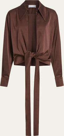 16Arlington Romy Tie-Hem Satin Blouse