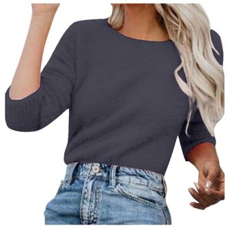 Generic Cashmere Jumpers Ladies Crewneck Soft Touch Sweaters for Women Uk Solid Color Long Sleeve Tunic Tops Casual Jumper Pullover Thermal Underwear Classic-