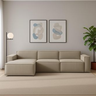 Dmora Sof&aacute; Fijo Dgarzy, Sof&aacute; Modular 4 Plazas Pen&iacute;nsula Izquierda, 100% Made In Italy, Sof&aacute; Moderno En Tela, Cm 340x170h70, T&oacute;rtola - Dmora