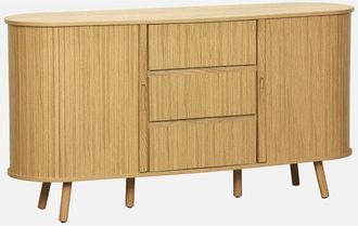 Sweeek Aparador escandinavo efecto madera ranurada con 2 puertas correderas, 150cm