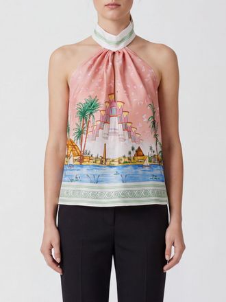 Casablanca Top in pura seta stampata con scollo allamericana e schiena scoperta