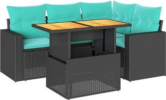 vidaXL Set De Muebles De Jard&iacute;n 5 Pzas Y Cojines Rat&aacute;n Sint&eacute;tico Negro Vidaxl