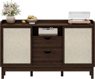 STILVORA Aparador Con 2 Puertas Correderas Y 2 Cajones, Estantes Ajustables, Estilo Retro, En Tablero De Part&iacute;culas, Natural, 150&times;39,5&times;80 Cm