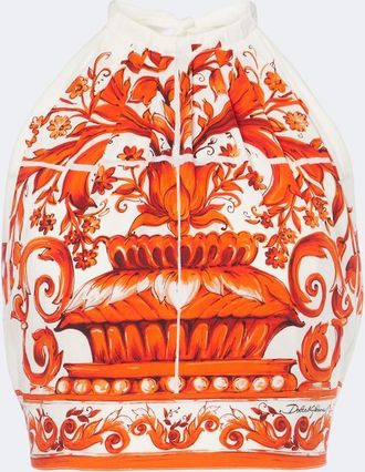 Dolce & Gabbana Majolica silk-blend crop top