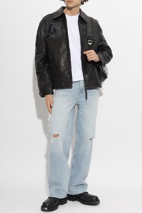 AllSaints Leather Jacket Garrison, Mens, Black