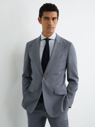 Reiss Soft Blue Wool Single-breasted Classic-fit Suit Blazer, 36