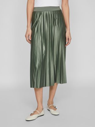 Vila Plisseerock VILA VINITBAN SKIRT - NOOS, Damen, Gr. XL (42), laurel wreath, Web, Obermaterial: 96% Polyester, 4% Elasthan, unifarben, regular fit knieu