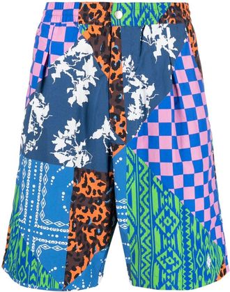 Marcelo Burlon multi-panel knee-length shorts - men - Polyamide/Polyester/Cotton/Polyester - M - Blue