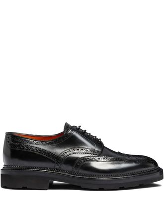 Santoni brogue-detailing leather Derby shoes - Black