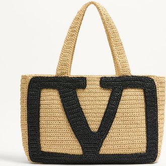 Valentino Garavani Valentino Garavani Viva Superstar Large Raffia Shopping Bag Wo