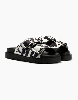 Buffalo Womens Buffalo Raya Ari Womens Black/White Cow Sandals - Size: UK 7 / eu 41 / us 10