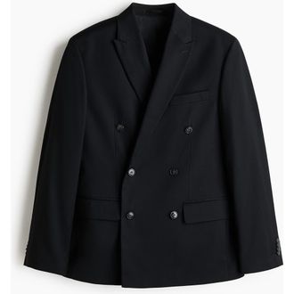 H&M Regular Fit Double-breasted Jacket in Black at Nordstrom, Size 40