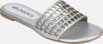 XY London Womens XY London Womens/Ladies Abbie Diamante Cut Out Flat Sliders - Silver - Size: 7