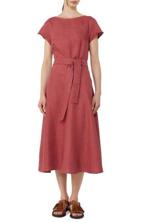 Max Mara Esordio Belted Linen Canvas A-Line Midi Dress in Cherry at Nordstrom, Size 16