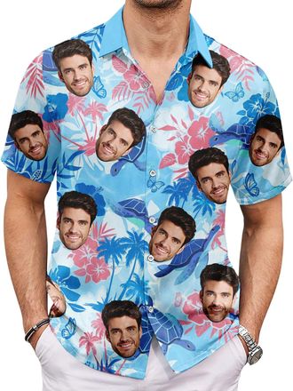 Generic Hawaiian Face Print Shirt Mens Short Sleeve - Tropical Button Up Casual Beach Shirt Breathable for Summer
