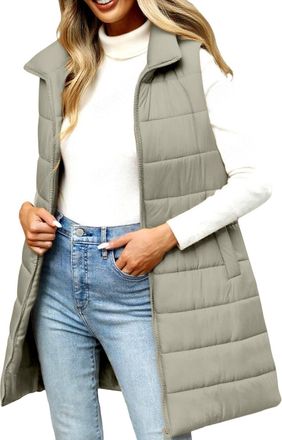 Generic Gilet for Women UK Puffer Vest Quilted Gilet NEW Upgraded Outwear Vest Hooded Warm Winter Zip Up Lightweight Body Warmer Padded Stand Collar Sleeveles