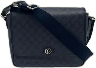 Gucci Ophidia Navy Black Canvas Leather Shoulder Bag (Pre-Owned)