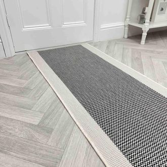 Runrug Carpet Runner Rug - Indoor/Outdoor, Reversible, 2mm - Vichy in Black | Size: 60 cm x 390 cm