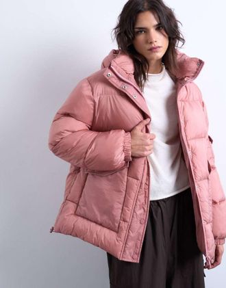 Topshop Piumino taglio medio rosa con collo a imbuto