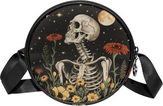 Generic Circle Crossbody Bag for Women, Skeleton Small Sling Bag Daypack with Zipper Adjustable Shoulder Straps Casual Ladies Girls Round Purse