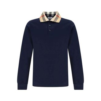 Burberry Polo Shirts, male, Blue, Size: 2XL Cotton Polo Shirt