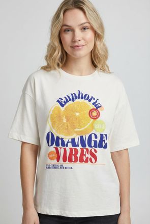 Only Kurzarmshirt ONLY ONLBOLETTE LIFE S/S TOP BOX CC JRS, Damen, Gr. XL, cloud dancer print:orange vibes, Jersey, Obermaterial: 100% Baumwolle, bedruckt, 