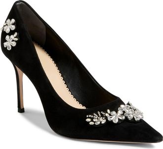 Cinq &agrave; Sept Appliqu&eacute; Pointed Toe Pump in Black/Clear Crystal at Nordstrom, Size 7Us
