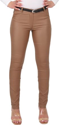 Malito more than fashion Malito - Womens Chino Trousers - Chic Elastic Leather Look Trousers - Festive Elegant Stretch Womens Trousers 1031 (S-XXL), light brown, L