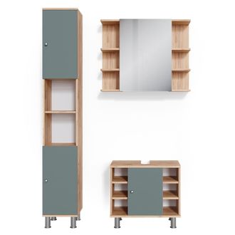 Vicco Conjunto De Muebles De Ba&ntilde;o Fynn, Verde, 3 Partes, Con Mueble Alto