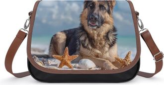 Generic German Shepherd Dog Beach Crossbody Bags for Women Leather Tote Bag Travel Purse Shoulder Bag for Work Shopping