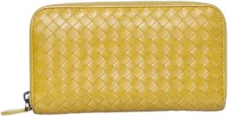 Bottega Veneta Pre-owned Wallets, female, Yellow, Size: ONE SIZE Pre-owned Lime green intrecciato nappa zip wallet