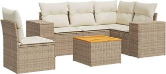 vidaXL Juego De Sof&aacute;s Jard&iacute;n Con Cojines 6 Pzas Rat&aacute;n Sint&eacute;tico Beige Vidaxl