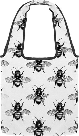 Generic Art Black Bees Reversible Canvas Shoulder Tote - Double-Sided Print, 12oz Cotton, 27cm Drop, Fold-Flat Bag for Travel, Shopping, Street Outings