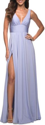 La Femme Empire Waist Gown with Deep V Neckline in Light Periwinkle at Nordstrom, Size 00