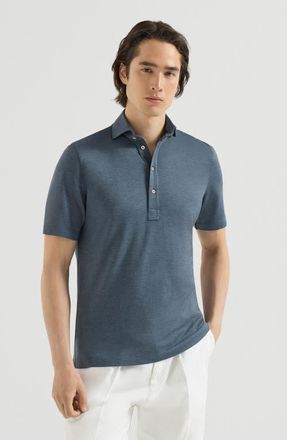 Brunello Cucinelli Virgin wool, silk and cotton piqu&eacute; polo shirt with spread collar in Cerulean at Nordstrom, Size Xxx-Large Eu