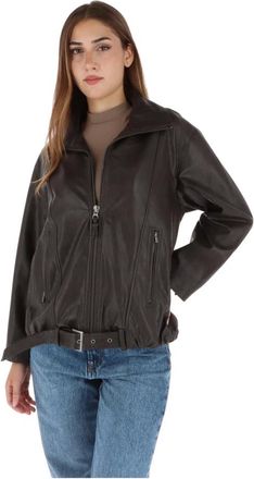Pepe Jeans London Jassen, Dames, Bruin, M, Leer, Leren Look Jas