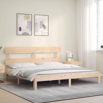 Berkfield Home Beautiful Bed Frame with Headboard 200x200 cm Solid Wood in Light Tan