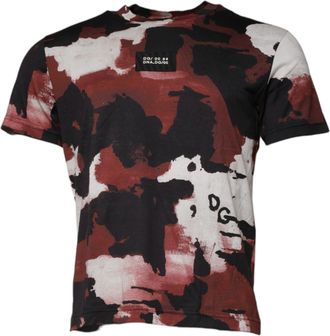 Dolce & Gabbana Mens Abstract Print Tshirt - Dark Red Cotton - Size EU 46 (Mens)