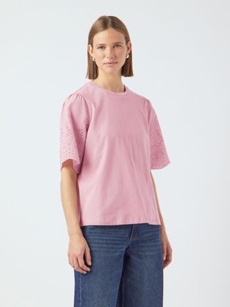 Y.A.S Kurzarmshirt Y.A.S YASLEX SS TOP W. EMB SLEEVES S. NOOS, Damen, Gr. XL (42), lila (lilas), Jersey, Obermaterial: 100% Baumwolle, unifarben, normal nor