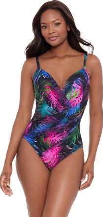 Miraclesuit Womens Swimwear Caliente Tropica Bonita Underwire Bra Tummy Control One Piece Swimsuit, Pixel Black/Multi, 16