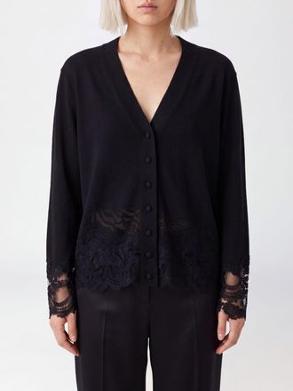 Ermanno Scervino V-Neck Virgin Wool Cardigan with Lace Inserts