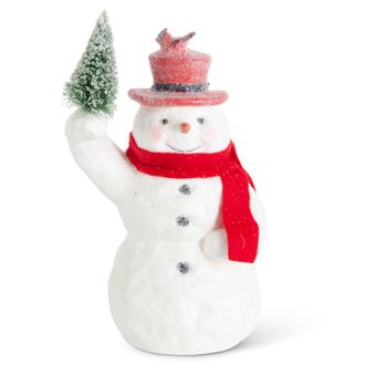 At Home w/ Jorge Parez 10.25 Sugar Glitter Snowman Holding Tree