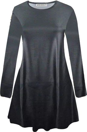 Janisramone Womens Ladies New Leopard Printed Long Sleeve Flared Swing Dress A Line Skater Party Mini Top Plus Size